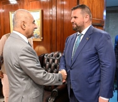 Islamabad 16-06-2025: Speaker National Assembly Sardar Ayaz Sadiq receiving Ambassador of Romania Mr. Dan Stoenescu at Parliament House..
